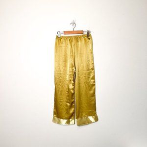 Vintage Green Satin Wide Leg Ankle Pants
